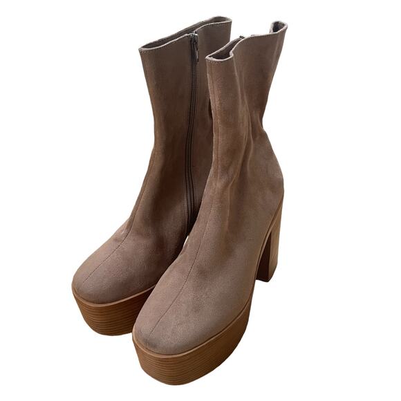 Jeffrey Campbell Mexique-3 Taupe Suede Platform Block Heel Bootie Size 8.5 - Picture 11 of 12